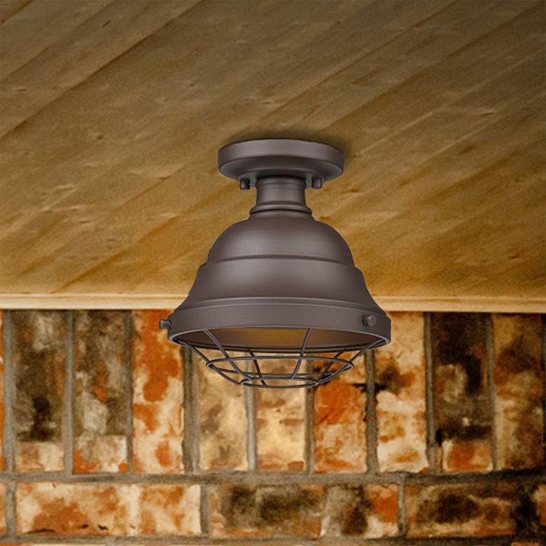 Image 1 Barlett 8 3/4"W Textured Bronze UV Outdoor Flushmount Ceiling Light