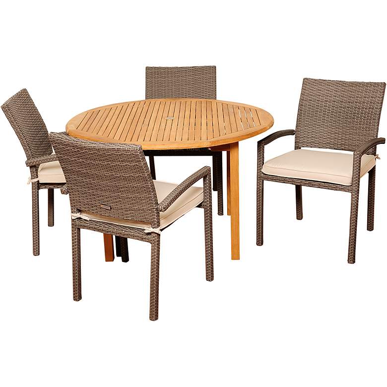 Image 1 Barlett Gray Wicker 5-Piece Round Patio Dining Set