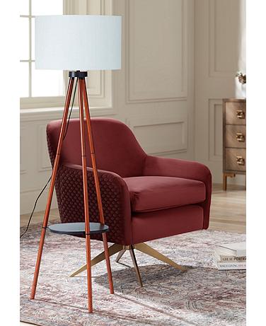 Barley Black and Walnut Tripod Floor Lamp with Shelf