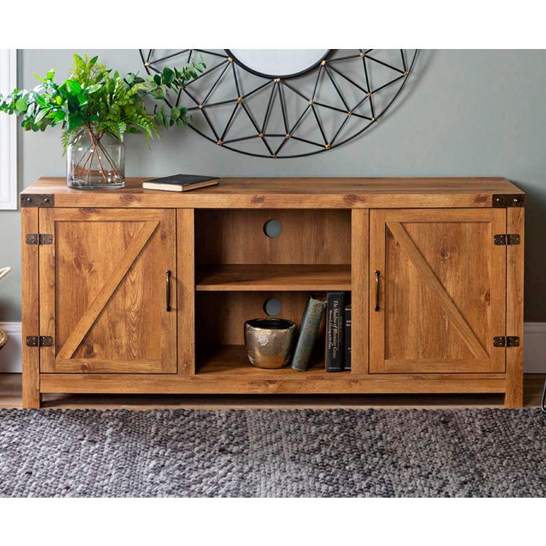 Image 1 Barn Door 58 inch Wide 2-Door Farmhouse Media TV Stand