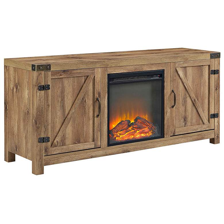 Image 1 Barn Door 58" Wide Farmhouse Media TV Stand with Fireplace