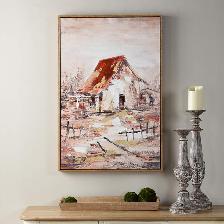 Image 1 Barn House 35.4"H x 23.6"W Canvas Multi Color Framed Wall Art