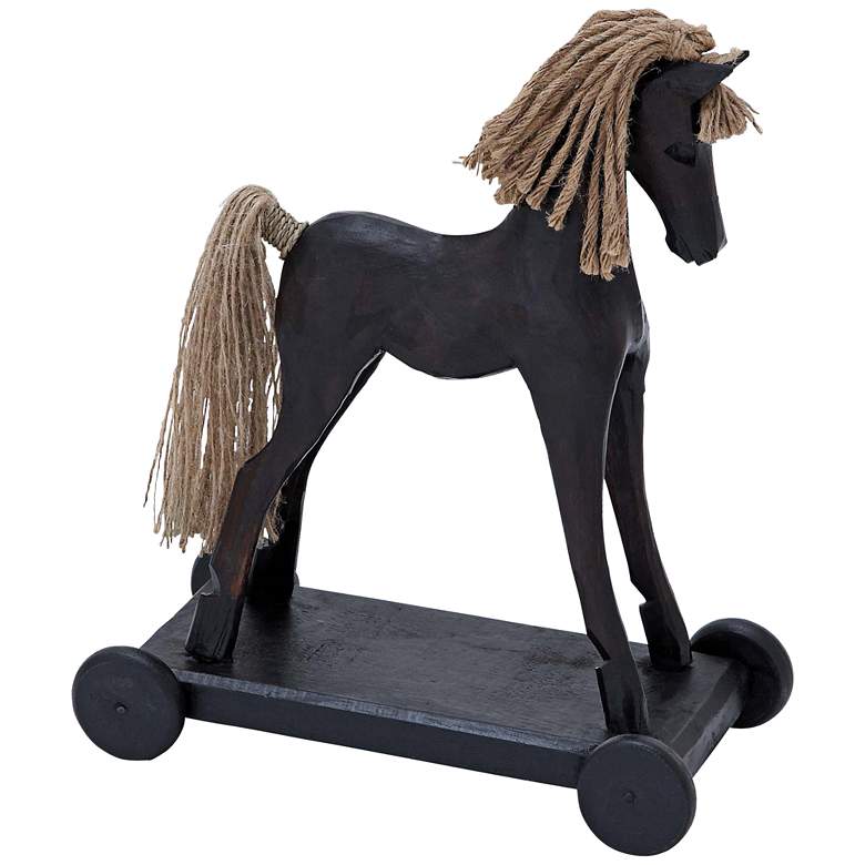 Image 1 Barnaby Black Wood 16" High Jute Horse Statue