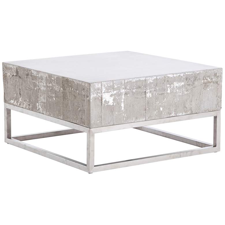 Image 1 Barnard White Wash Concrete and Chrome Square Coffee Table