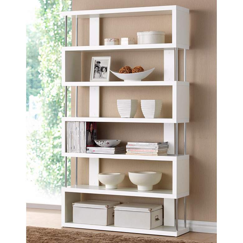 Image 1 Barnes 75 1/2" High White Finish Six-Shelf Modern Bookcase