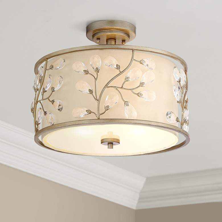 Image 1 Barnes and Ivy 16" Wide Silver and Crystal Buds Drum Ceiling Light