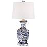 Barnes and Ivy 28" Floral Iris Blue and White Porcelain Table Lamp in scene