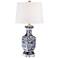 Barnes and Ivy 28" Floral Iris Blue and White Porcelain Table Lamp
