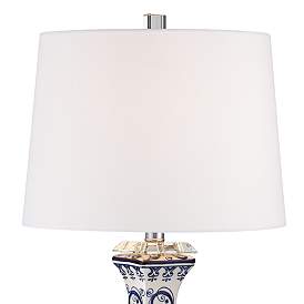 Image5 of Barnes and Ivy 28" Floral Iris Blue and White Porcelain Table Lamp more views