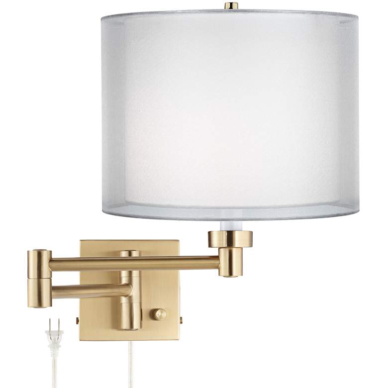 Image 1 Barnes and Ivy Alta Double Shade Warm Gold Swing Arm Plug-In Wall Lamp