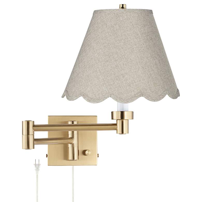 Image 1 Barnes and Ivy Alta Gold Plug-In Swing Arm Wall Lamp with Beige Shade