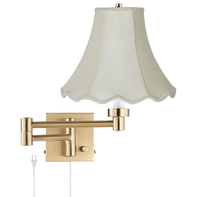Image 1 Barnes and Ivy Alta Gold Plug-In Swing Arm Wall Lamp with Creme Shade