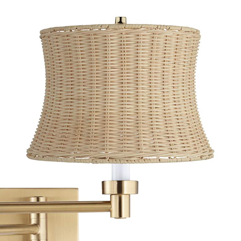 Image 2 Barnes and Ivy Alta Gold Plug-In Swing Arm Wall Lamp with Rattan Shade more views