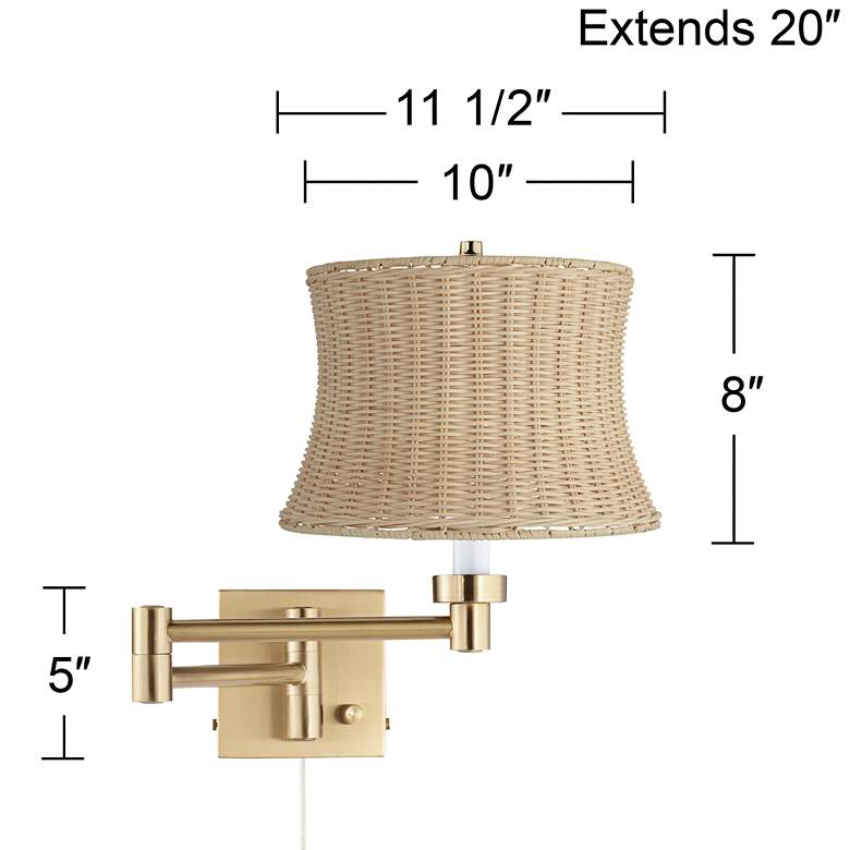 Image 4 Barnes and Ivy Alta Gold Plug-In Swing Arm Wall Lamp with Rattan Shade more views