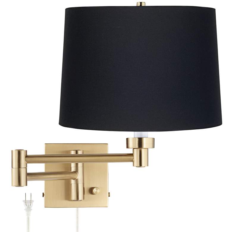 Image 1 Barnes and Ivy Alta Square Black Drum Warm Gold Swing Arm Plug-In Wall Lamp