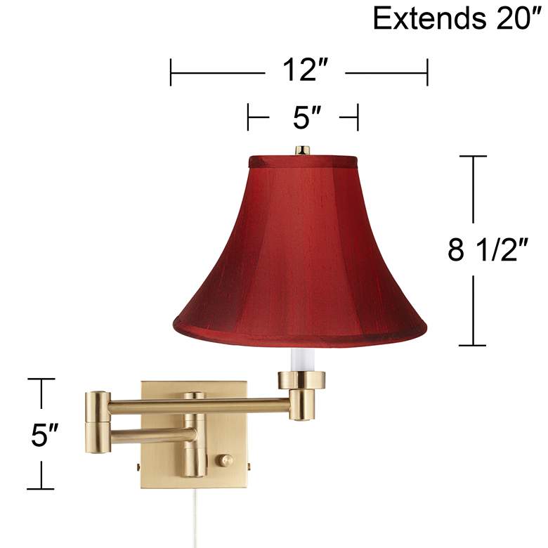 Image 4 Barnes and Ivy Alta Warm Gold Plug-In Swing Arm Wall Lamp w/ Red Shade more views
