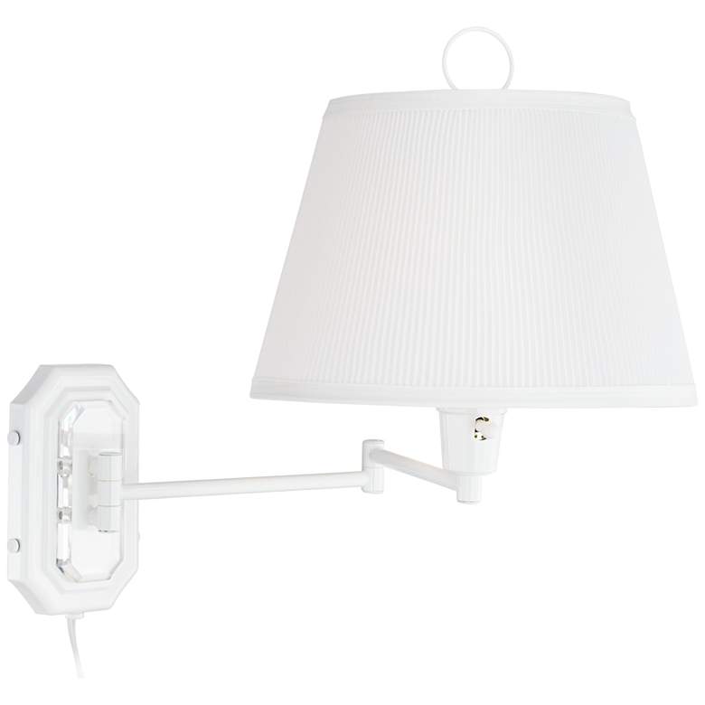 Image 6 Barnes and Ivy Amelie Pleated Shade White Swing Arm Plug-In Wall Lamp more views