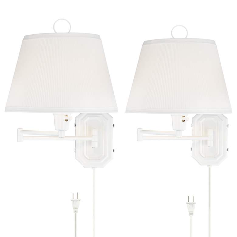 Image 1 Barnes and Ivy Amelie White Swing Arm Plug-In Wall Lamps Set of 2