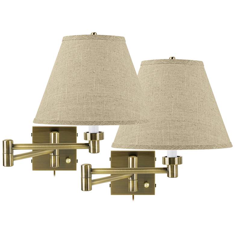 Image 1 Barnes and Ivy Antique Brass Empire Shade Swing Arm Wall Lamps Set of 2