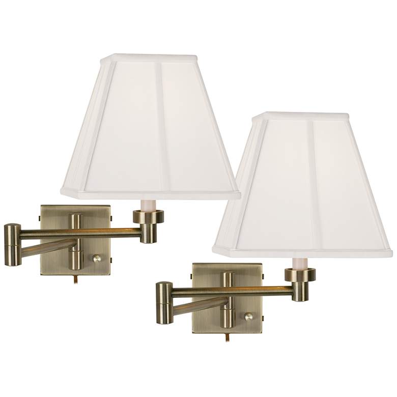 Image 1 Barnes and Ivy Antique Brass Ivory Shade Swing Arm Wall Lamps Set of 2