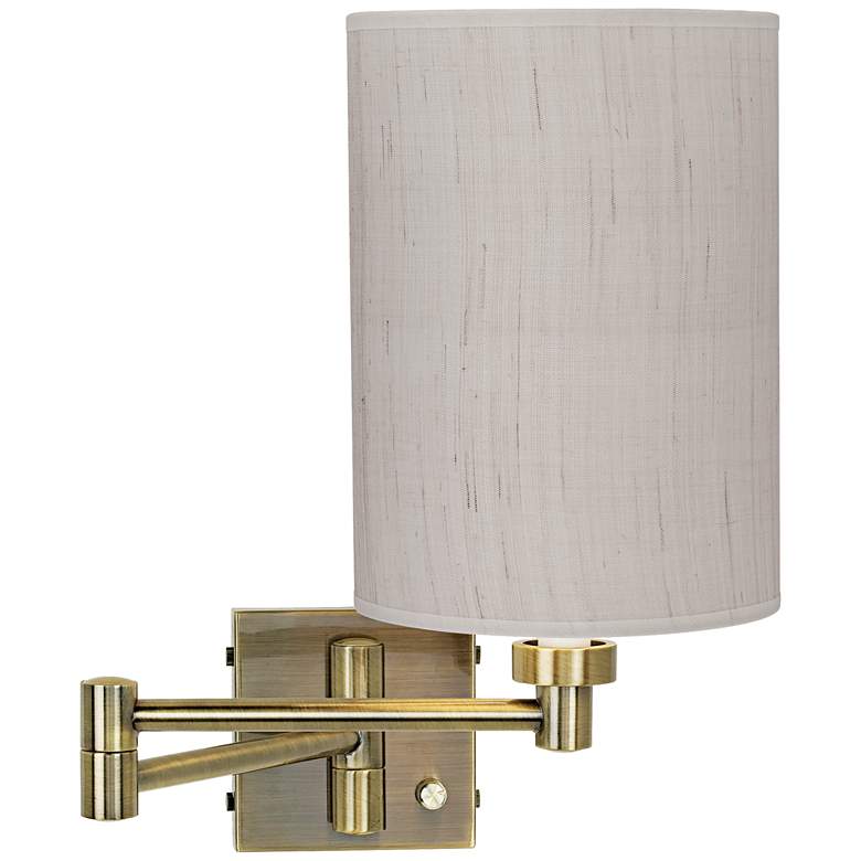Image 1 Barnes and Ivy Antique Brass Linen Shade Plug-In Swing Arm Wall Lamp