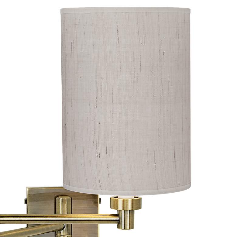 Image 2 Barnes and Ivy Antique Brass Linen Shade Plug-In Swing Arm Wall Lamp more views