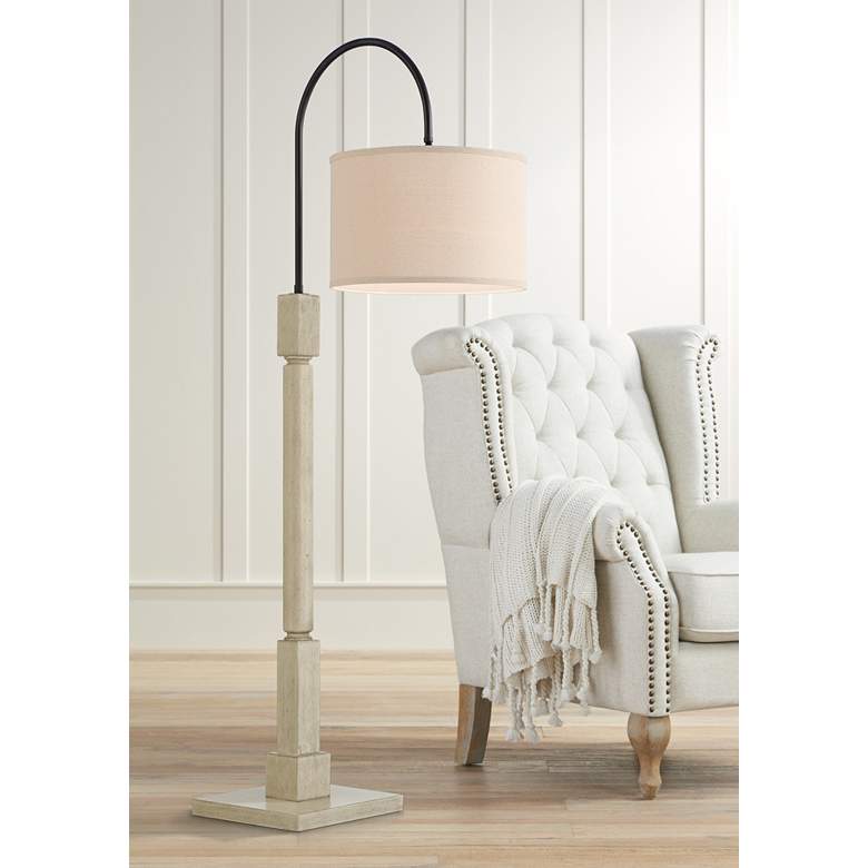 Image 1 Barnes and Ivy Baluster 62" High Pickled Wood Chairside Arc Floor Lamp