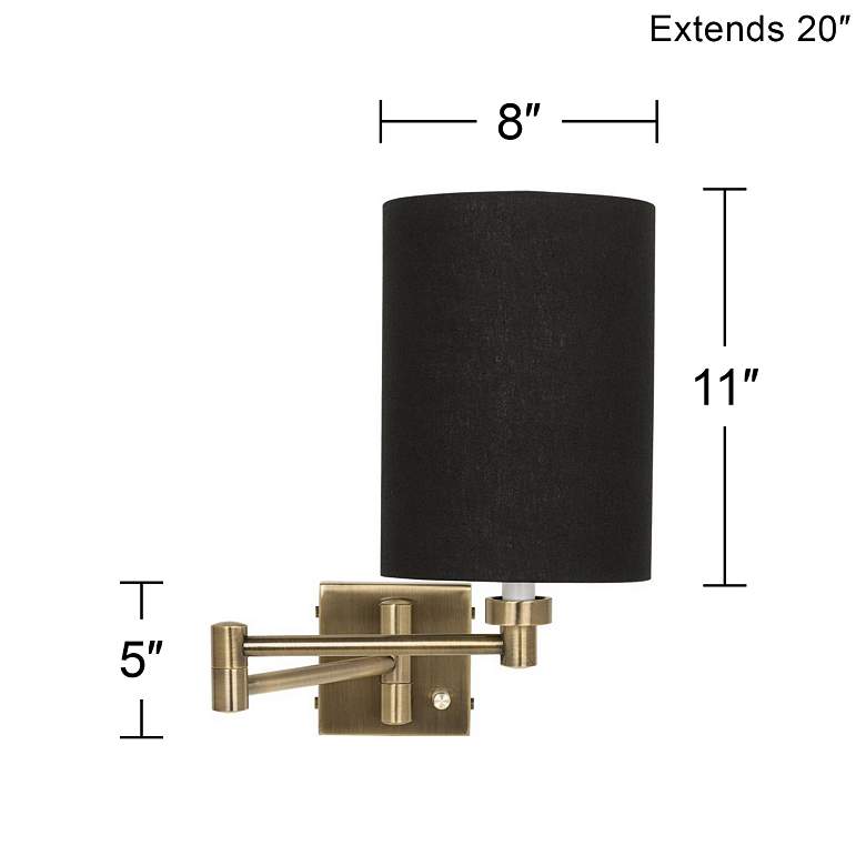 Image 4 Barnes and Ivy Black Cylinder Shade Antique Brass Plug-In Swing Arm Lamp more views