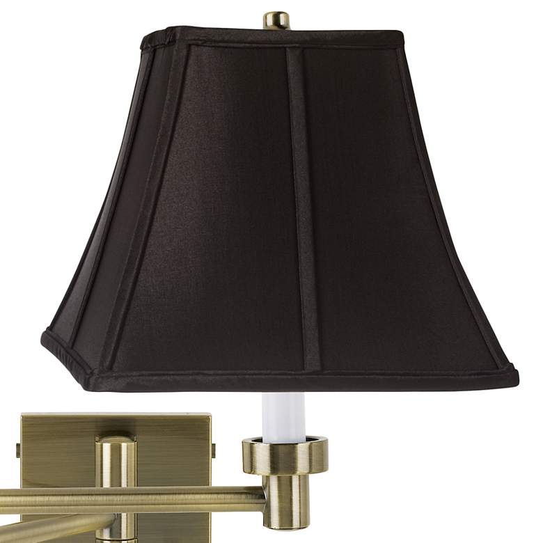 Image 2 Barnes and Ivy Black Shade Antique Brass Plug-In Swing Arm Wall Lamp more views