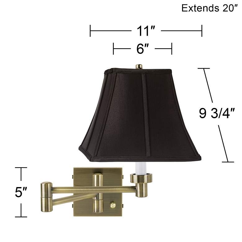 Image 4 Barnes and Ivy Black Shade Antique Brass Plug-In Swing Arm Wall Lamp more views