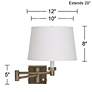 Barnes and Ivy Brass with White Linen Shade Plug-In Swing Arm Wall Lamp