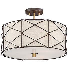 Image2 of Barnes and Ivy Brennan 18" Wide Oatmeal Linen 3-Light Ceiling Light