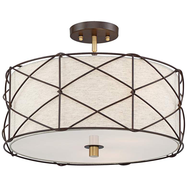 Image 2 Barnes and Ivy Brennan 18 inch Wide Oatmeal Linen 3-Light Ceiling Light
