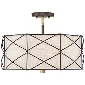 Image5 of Barnes and Ivy Brennan 18" Wide Oatmeal Linen 3-Light Ceiling Light more views