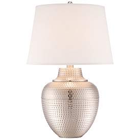 Image3 of Barnes and Ivy Brighton 27 Brushed Nickel Hammered Pot Table Lamp