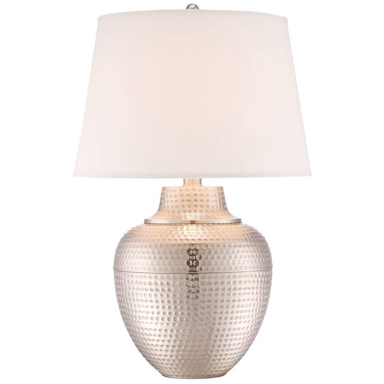 Image 3 Barnes and Ivy Brighton 27 Brushed Nickel Hammered Pot Table Lamp