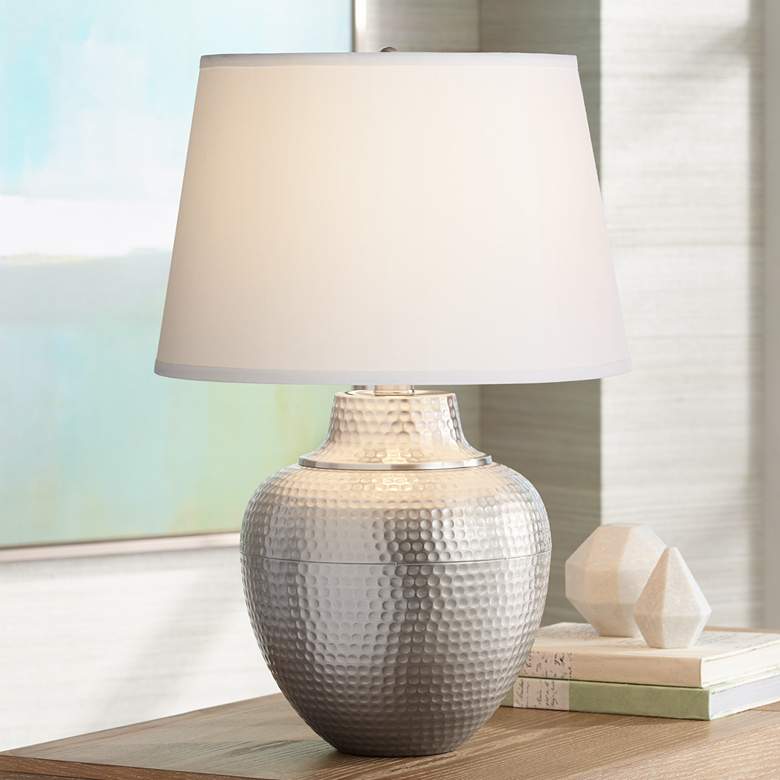 Image 2 Barnes and Ivy Brighton 27 Brushed Nickel Hammered Pot Table Lamp