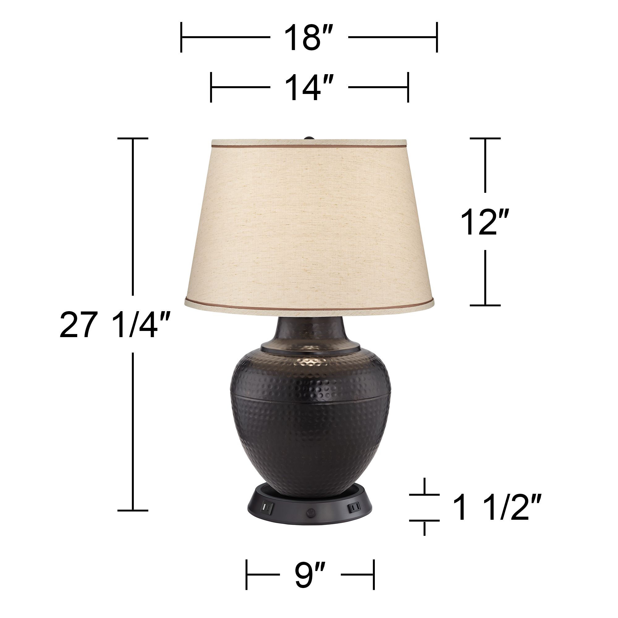 USB Outlet Lamp Base with Dimmer
