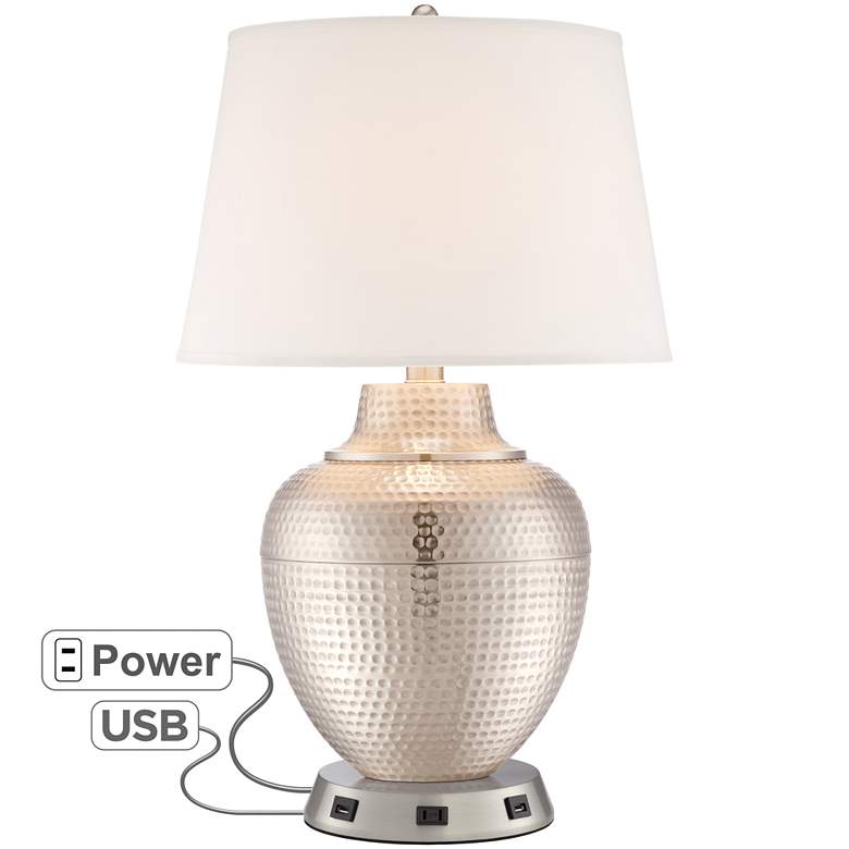 Image 1 Barnes and Ivy Brighton Brushed Nickel Table Lamp with USB Workstation Base