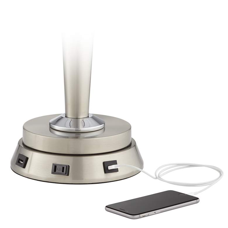 Image 4 Barnes and Ivy Brighton Brushed Nickel Table Lamp with USB Workstation Base more views