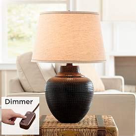 Image1 of Barnes and Ivy Brighton Hammered Bronze Table Lamp with Table Top Dimmer
