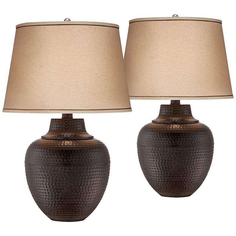 Image 2 Barnes and Ivy Brighton Hammered Metal Bronze Table Lamps Set of 2