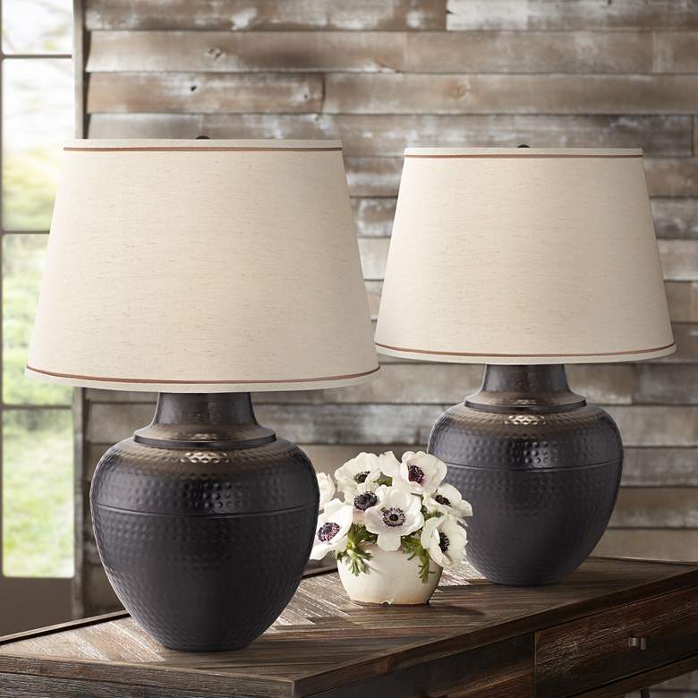 Image 1 Barnes and Ivy Brighton Hammered Metal Bronze Table Lamps Set of 2