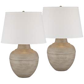 Image2 of Barnes and Ivy Brighton Hammered Pot Farmhouse Table Lamps Set of 2
