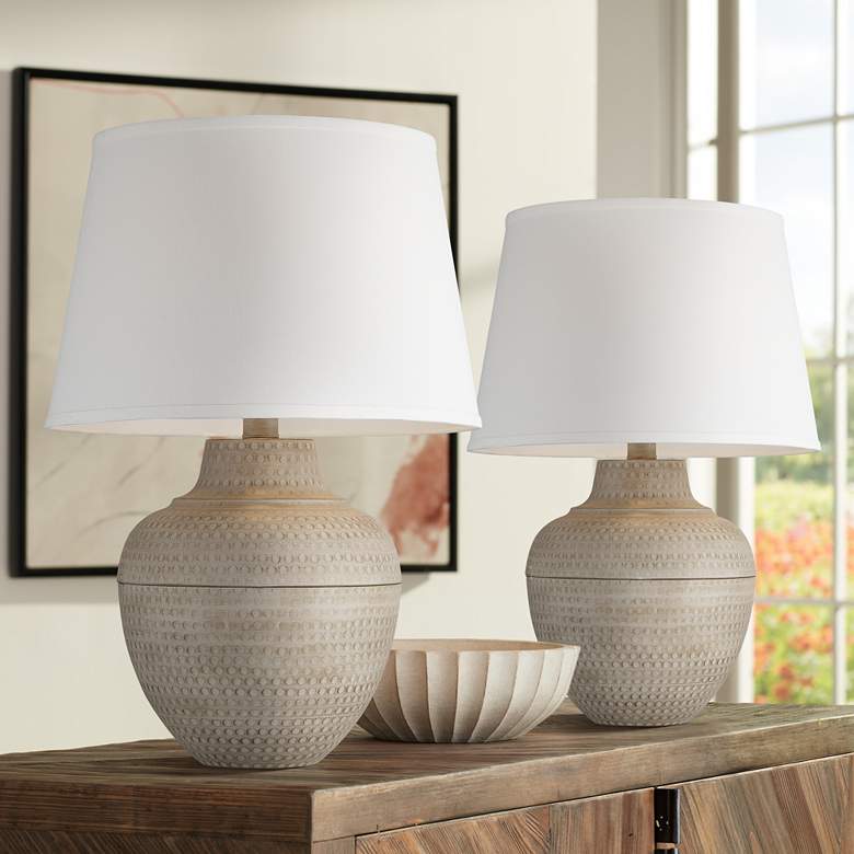 Image 1 Barnes and Ivy Brighton Hammered Pot Farmhouse Table Lamps Set of 2