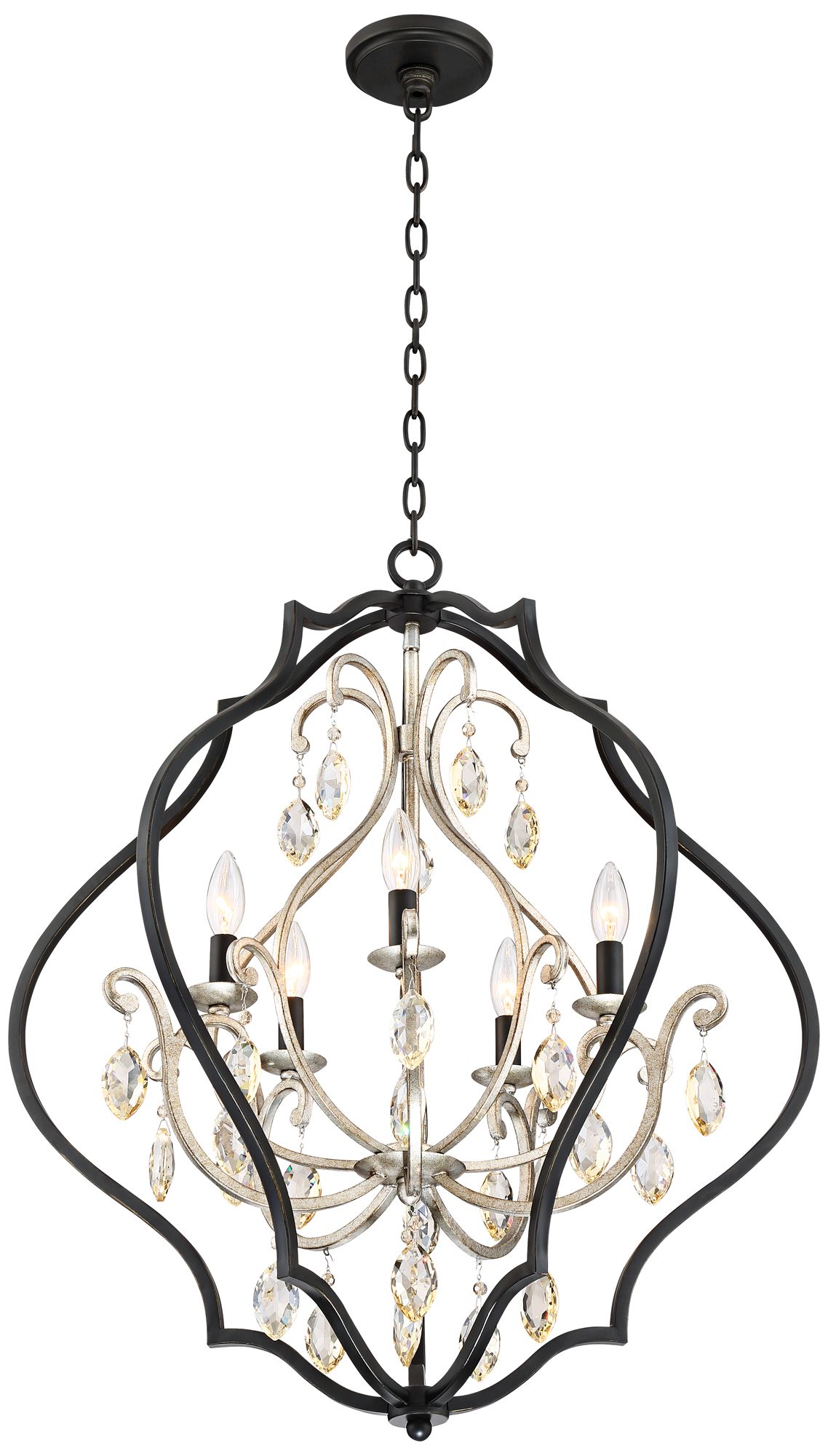 Watch A Video About the Possini Euro Clara Black and Antique Silver 5 Light Chandelier