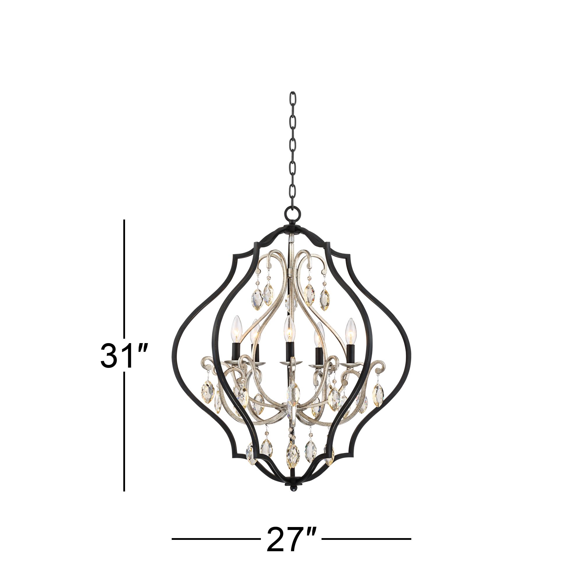 Watch A Video About the Possini Euro Clara Black and Antique Silver 5 Light Chandelier