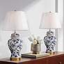 Barnes and Ivy Clarissa Blue and White Rose Ceramic Table Lamps Set of 2
