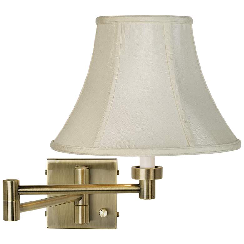 Image 1 Barnes and Ivy Creme Bell Shade Antique Brass Plug-In Swing Arm Wall Light