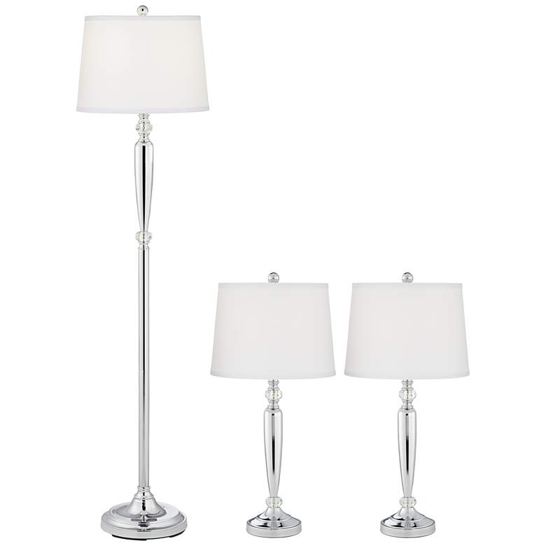 Image 1 Barnes and Ivy Derby Collection Chrome 3-Piece Floor and Table Lamp Set